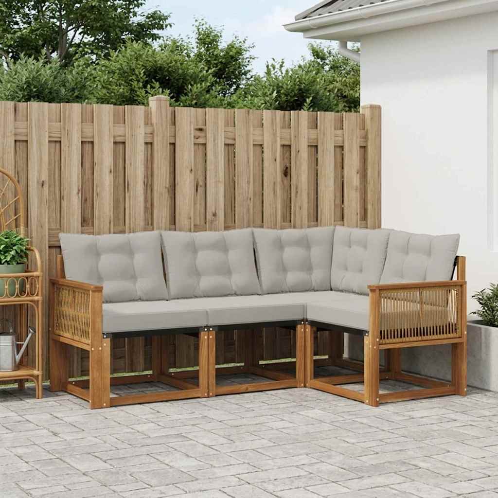 Buiten bankenset met kussen 4 pcs Naturel en lichtgrijs is nu te koop bij PeponiXL, paradijselijk wonen!