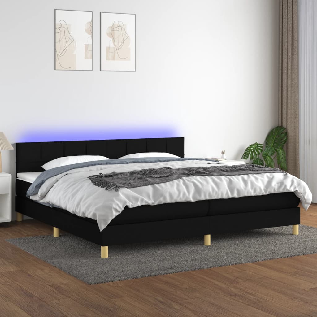 Boxspring met matras en LED stof zwart 200x200 cm is nu te koop bij PeponiXL, paradijselijk wonen!