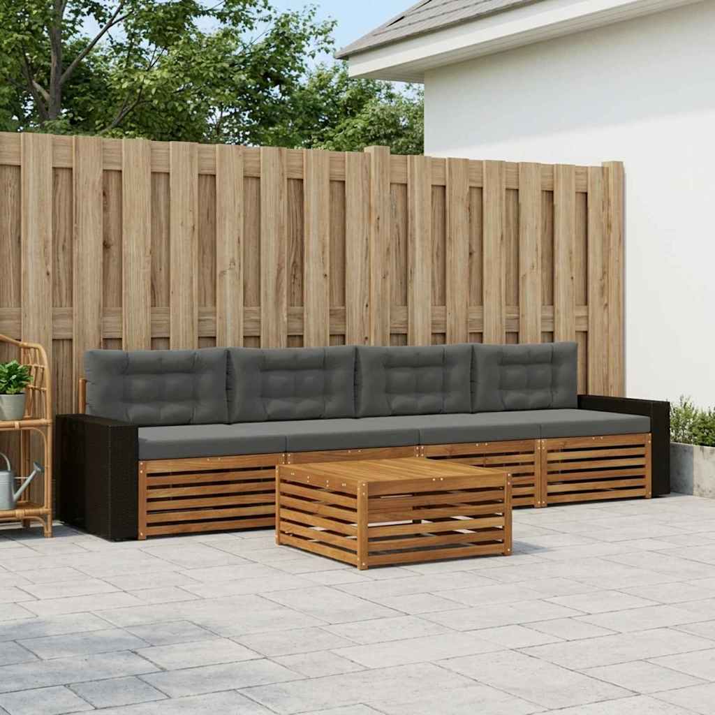 Buiten bankenset met kussen 5 pcs Natuurlijk en Antraciet is nu te koop bij PeponiXL, paradijselijk wonen!