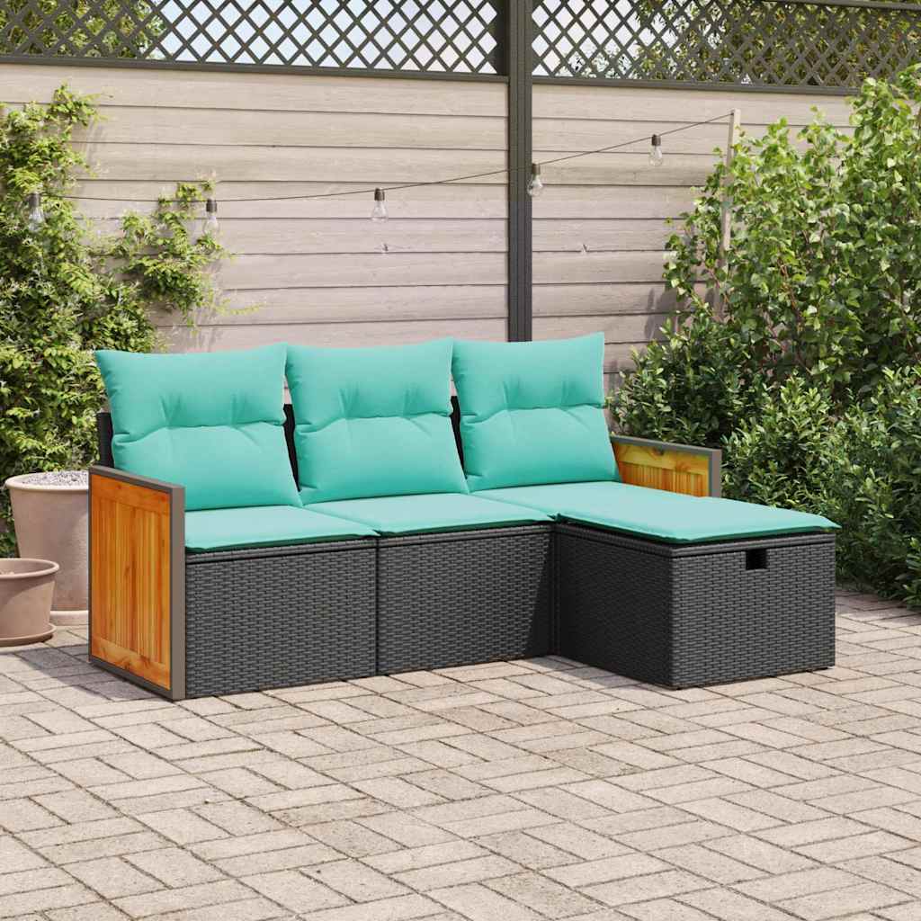 4-delige Loungeset met kussens poly rattan zwart is nu te koop bij PeponiXL, paradijselijk wonen!