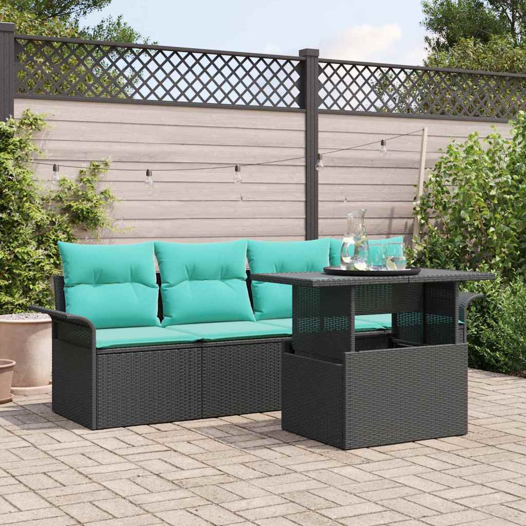 Tuin Sofa Set met kussen met opslag 5 pcs Zwart Poly riet is nu te koop bij PeponiXL, paradijselijk wonen!