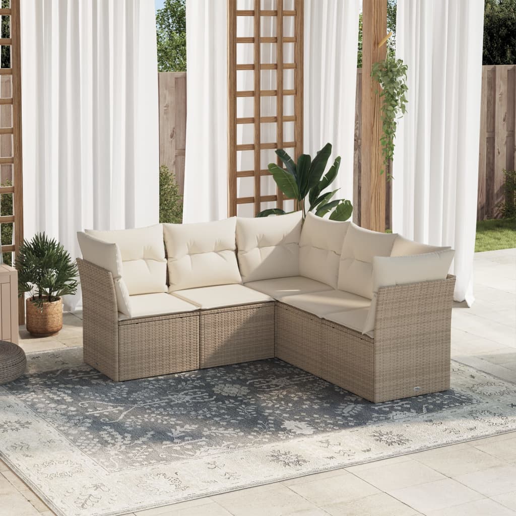 5-delige Loungeset met kussens poly rattan beige is nu te koop bij PeponiXL, paradijselijk wonen!