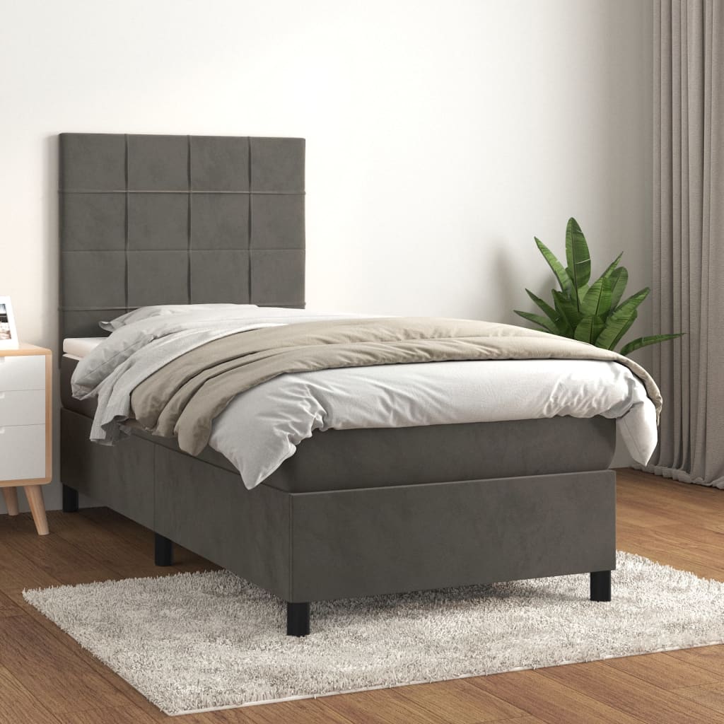 Boxspring met matras fluweel donkergrijs 90x190 cm is nu te koop bij PeponiXL, paradijselijk wonen!