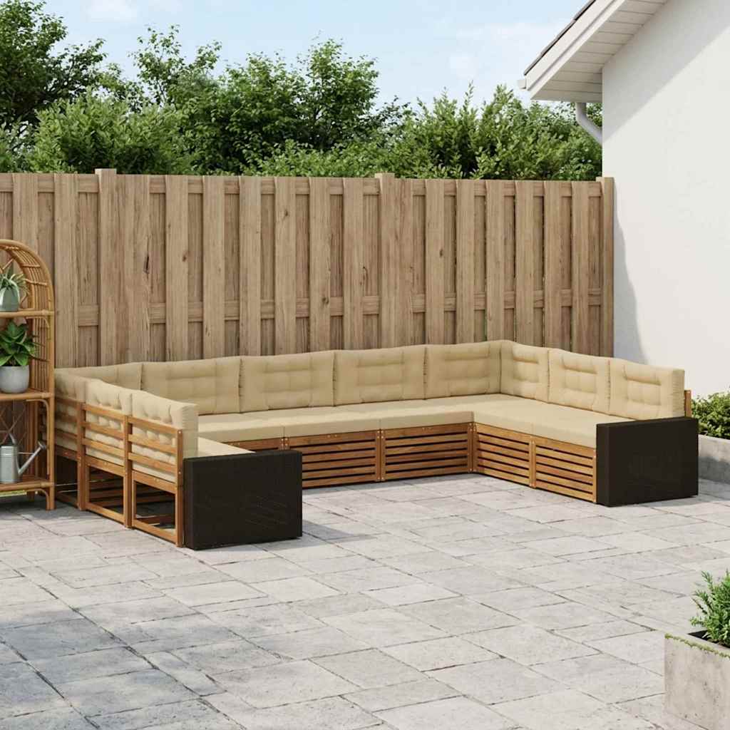 Buiten bankenset 9 pcs Natuurlijk en Beige Massief Acaciahout is nu te koop bij PeponiXL, paradijselijk wonen!