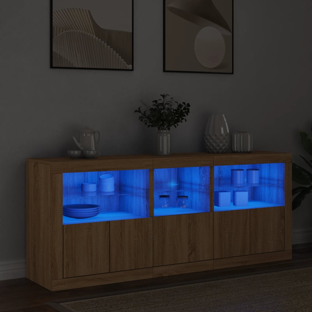 Dressoir met LED-verlichting 162x37x67 cm sonoma eikenkleurig is nu te koop bij PeponiXL, paradijselijk wonen!