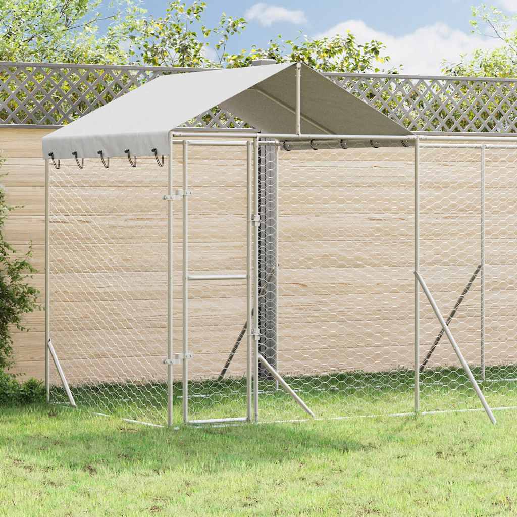 Hondenkennel met dak 6x2x2,5 m gegalvaniseerd staal zilverkleur is nu te koop bij PeponiXL, paradijselijk wonen!
