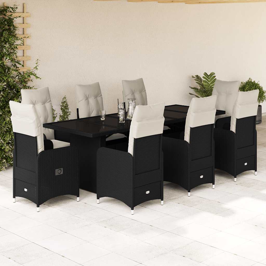 9-delige Bistroset met kussens poly rattan zwart is nu te koop bij PeponiXL, paradijselijk wonen!