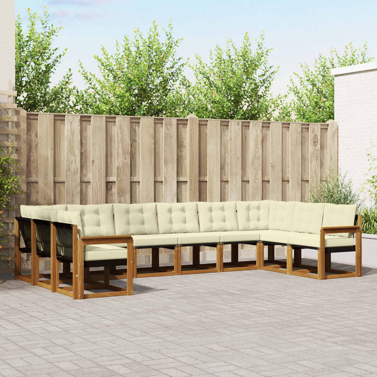 Buiten bankenset met kussen 10 pcs Natuurlijk en Crème is nu te koop bij PeponiXL, paradijselijk wonen!