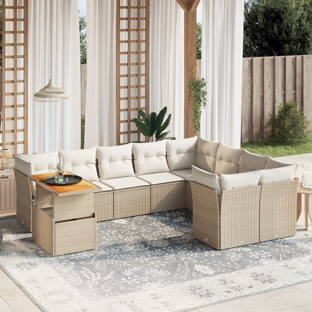 10-delige Loungeset met kussens poly rattan beige is nu te koop bij PeponiXL, paradijselijk wonen!
