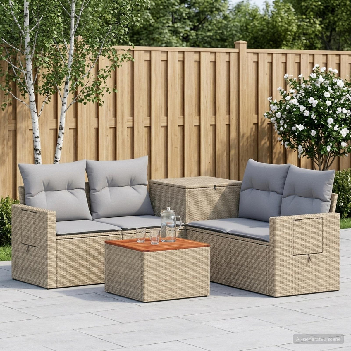 Bankstel 6 st Beige en Licht Grijs Poly Rattan en Staal is nu te koop bij PeponiXL, paradijselijk wonen!