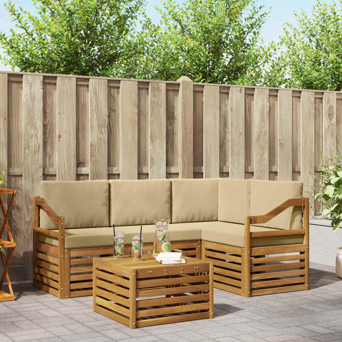 Buiten bankenset met kussen 5 pcs Natuurlijk en Beige is nu te koop bij PeponiXL, paradijselijk wonen!