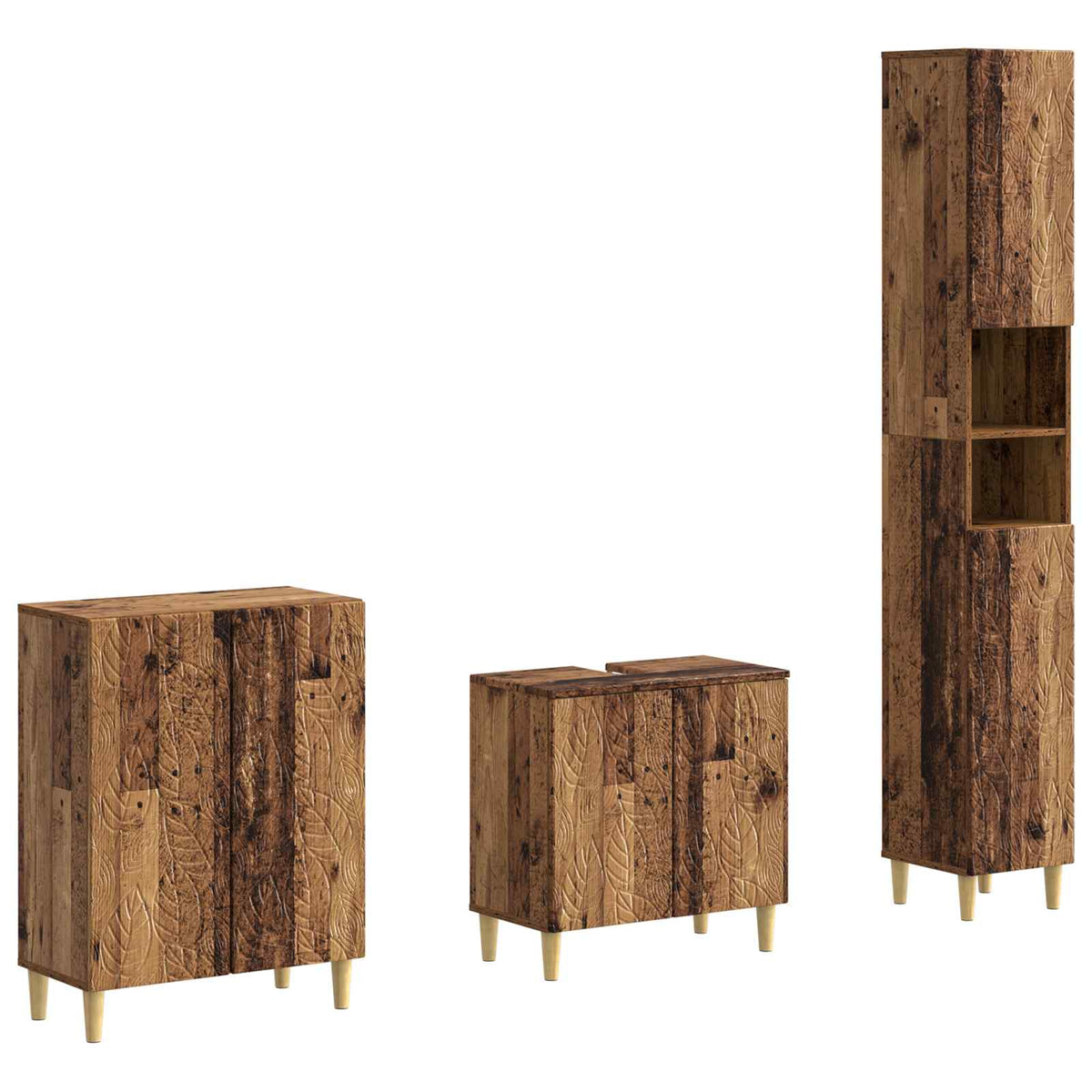 3-delige badkamerkast set DELFT Oud hout Bewerkt hout is nu te koop bij PeponiXL, paradijselijk wonen!