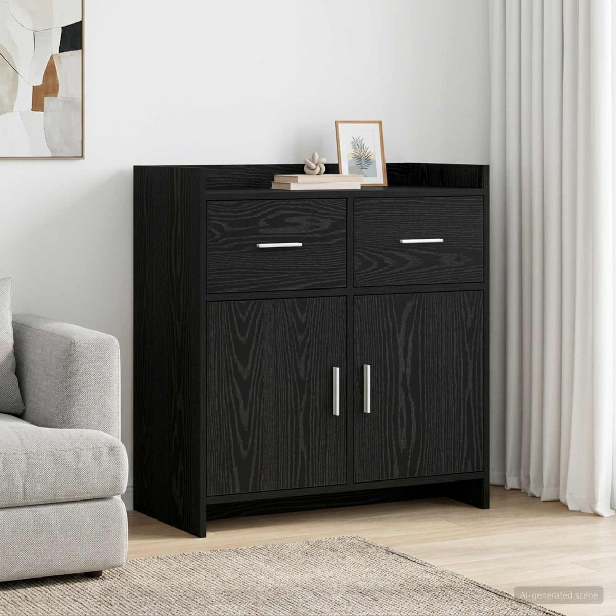 Dressoir Zwart eiken 75 x 36 x 80 cm Bewerkt hout is nu te koop bij PeponiXL, paradijselijk wonen!