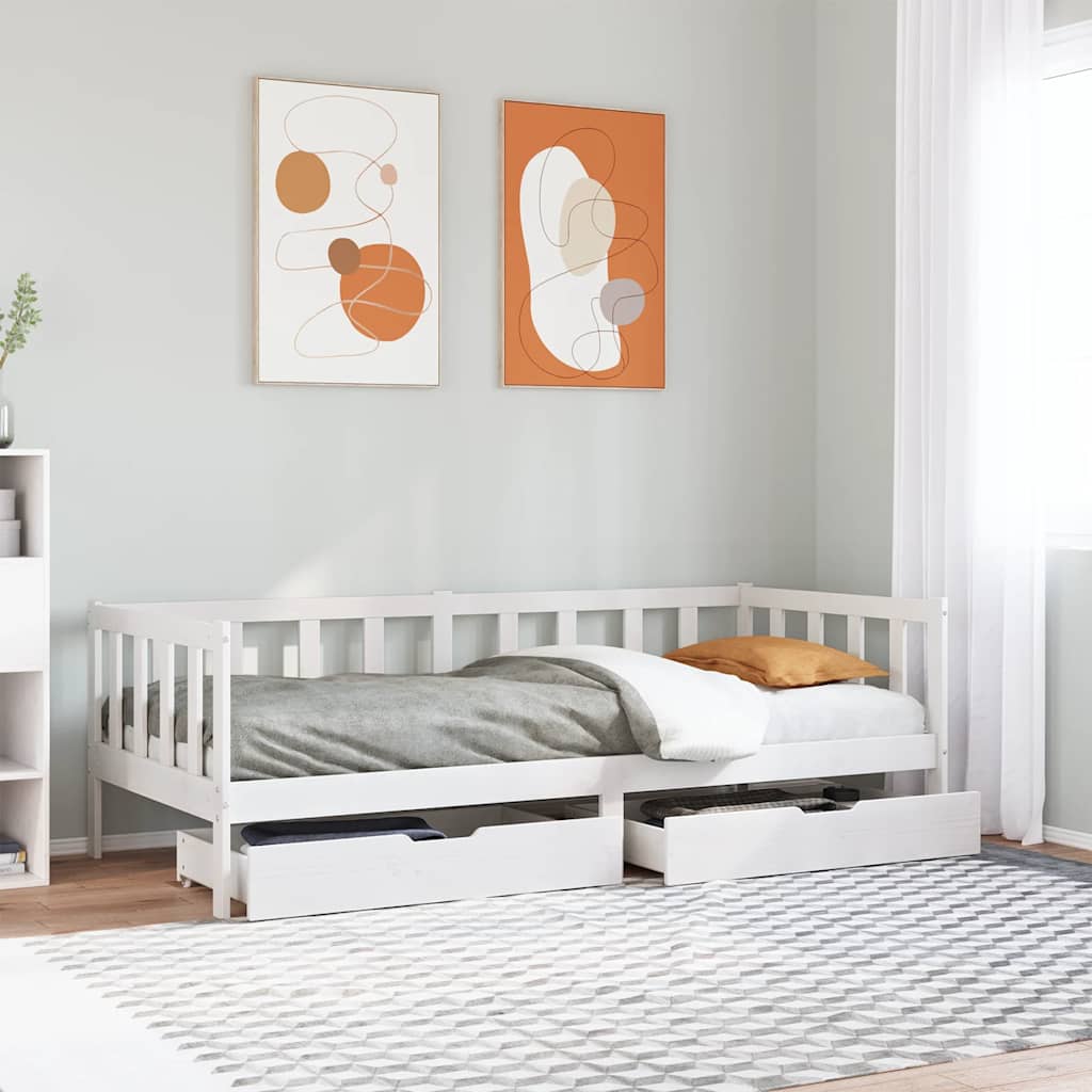 Slaapbank met lades 80x200 cm massief grenenhout wit is nu te koop bij PeponiXL, paradijselijk wonen!