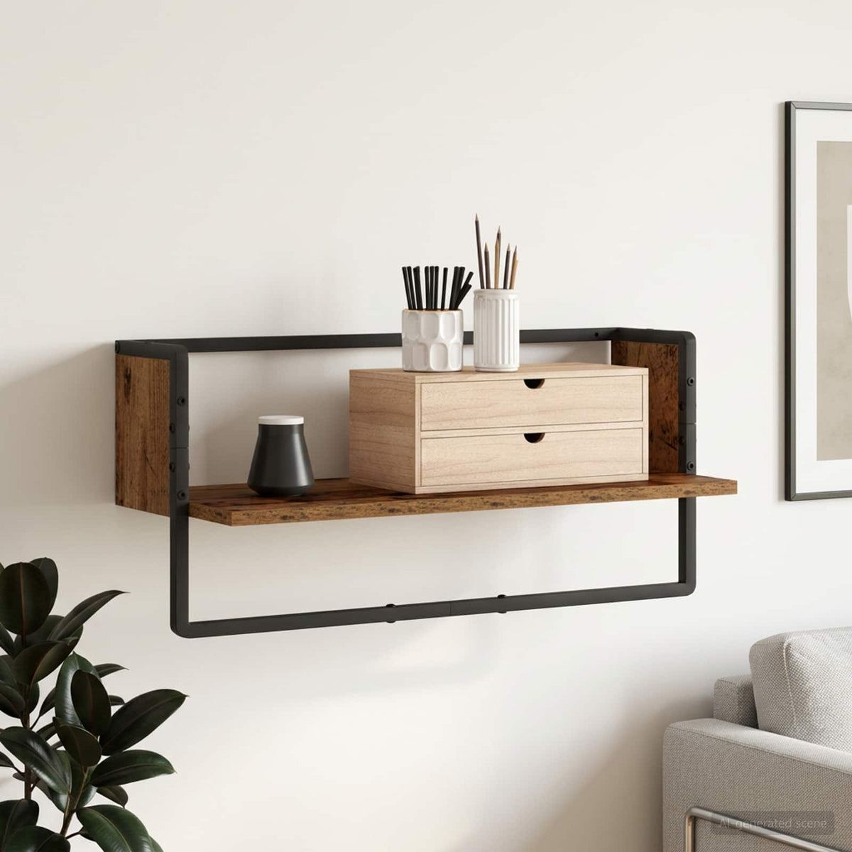Wandplank Muurmontage Oud hout 65 x 25 x 30 cm metaal PB is nu te koop bij PeponiXL, paradijselijk wonen!