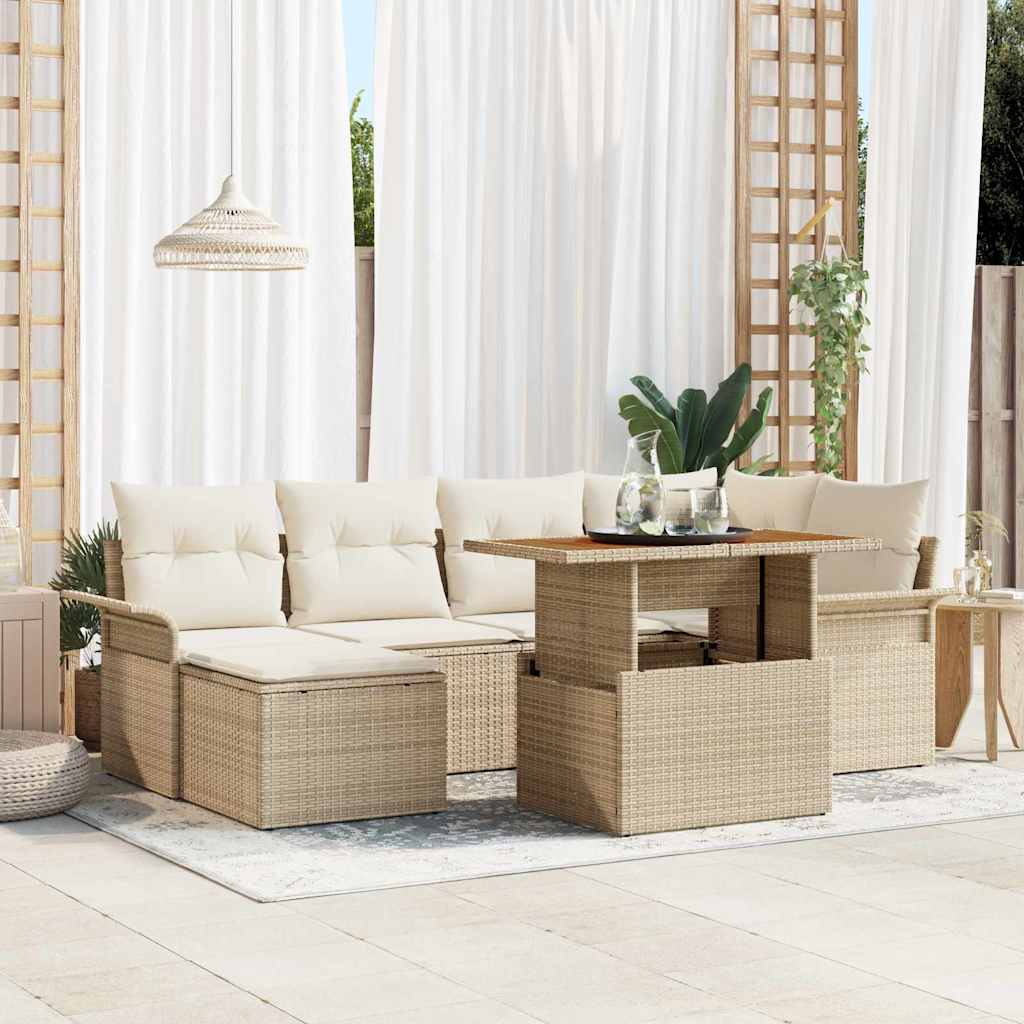 Tuinbankenset met kussen 7 pcs Beige en Crème poly rattan is nu te koop bij PeponiXL, paradijselijk wonen!
