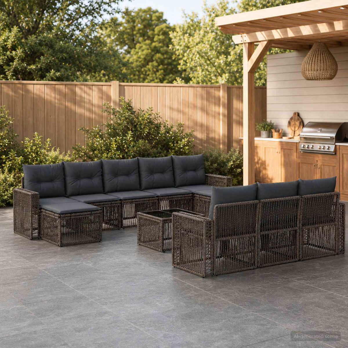 Tuinbankenset 11 pcs Grijs en Donkergrijs poly rattan is nu te koop bij PeponiXL, paradijselijk wonen!