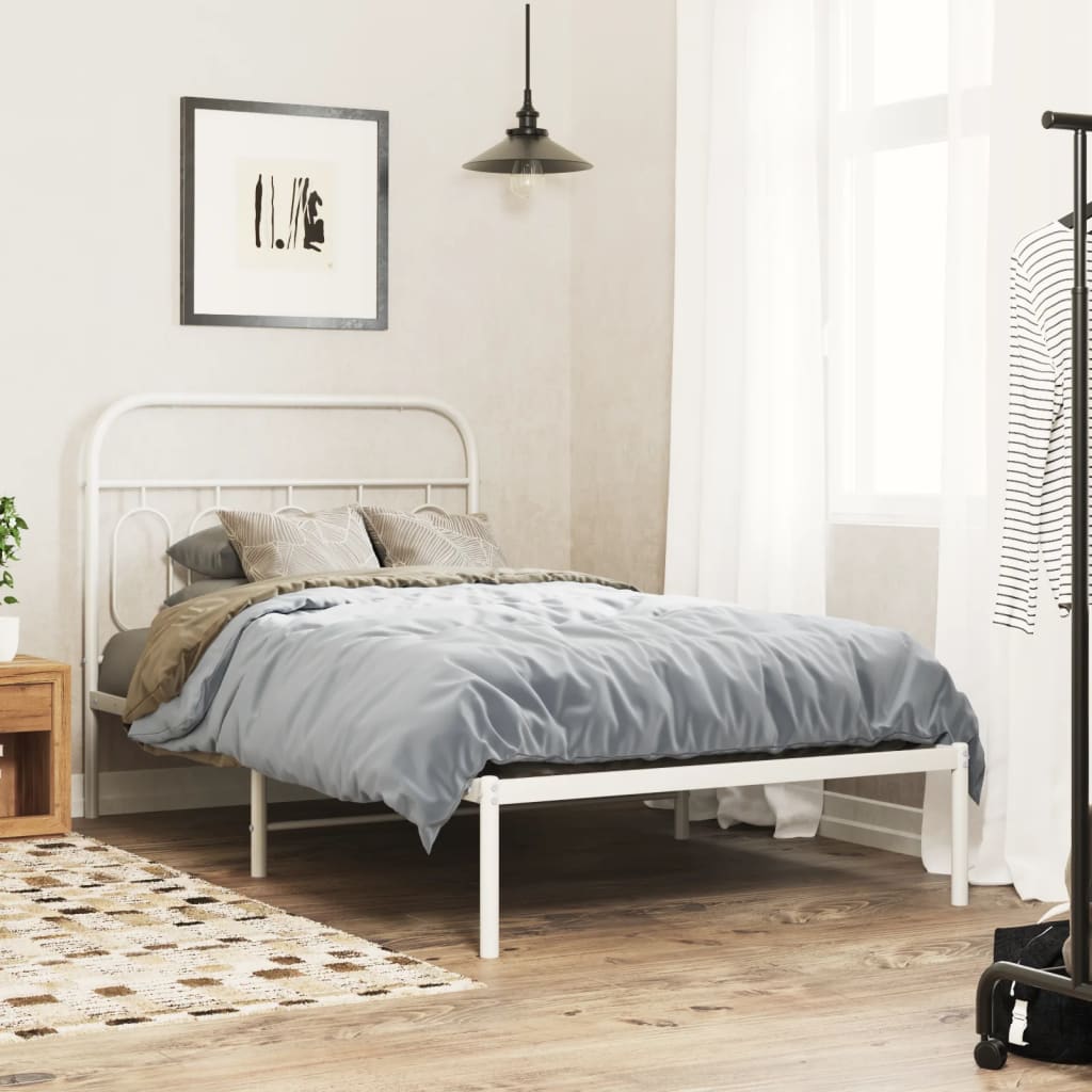 Bedframe met hoofdbord metaal wit 107x203 cm is nu te koop bij PeponiXL, paradijselijk wonen!