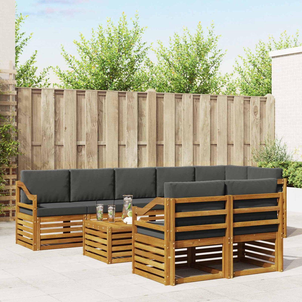 Sofa-Sets 9 pcs Natuurlijk en Antraciet Massief Acaciahout is nu te koop bij PeponiXL, paradijselijk wonen!