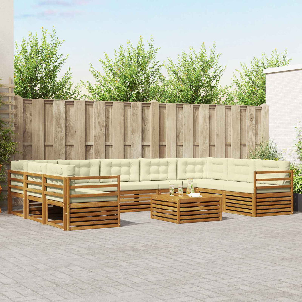 Buiten bankenset 10 pcs Natuurlijk en Crème Massief Acaciahout is nu te koop bij PeponiXL, paradijselijk wonen!