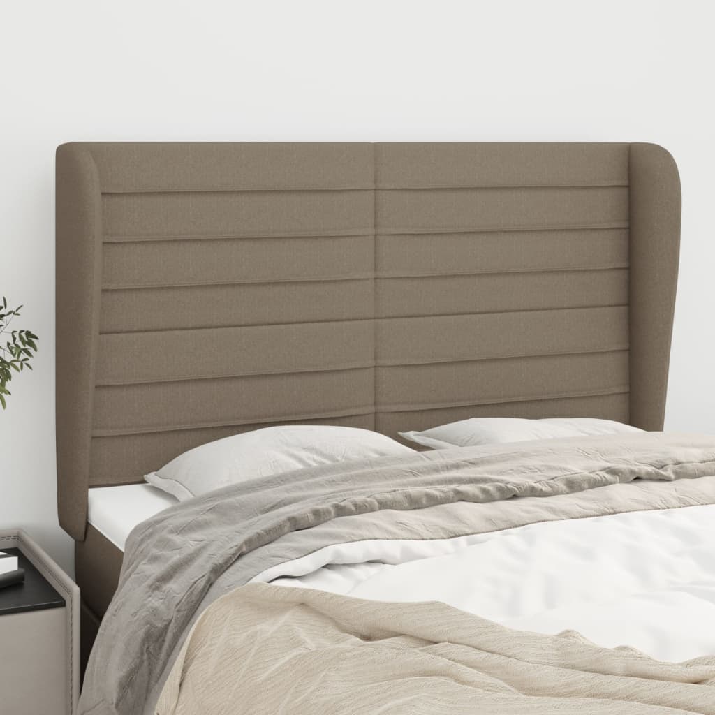 Hoofdbord met randen 147x23x118/128 cm stof taupe is nu te koop bij PeponiXL, paradijselijk wonen!