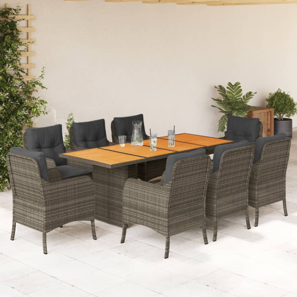 9-delige Tuinset met kussens poly rattan grijs is nu te koop bij PeponiXL, paradijselijk wonen!