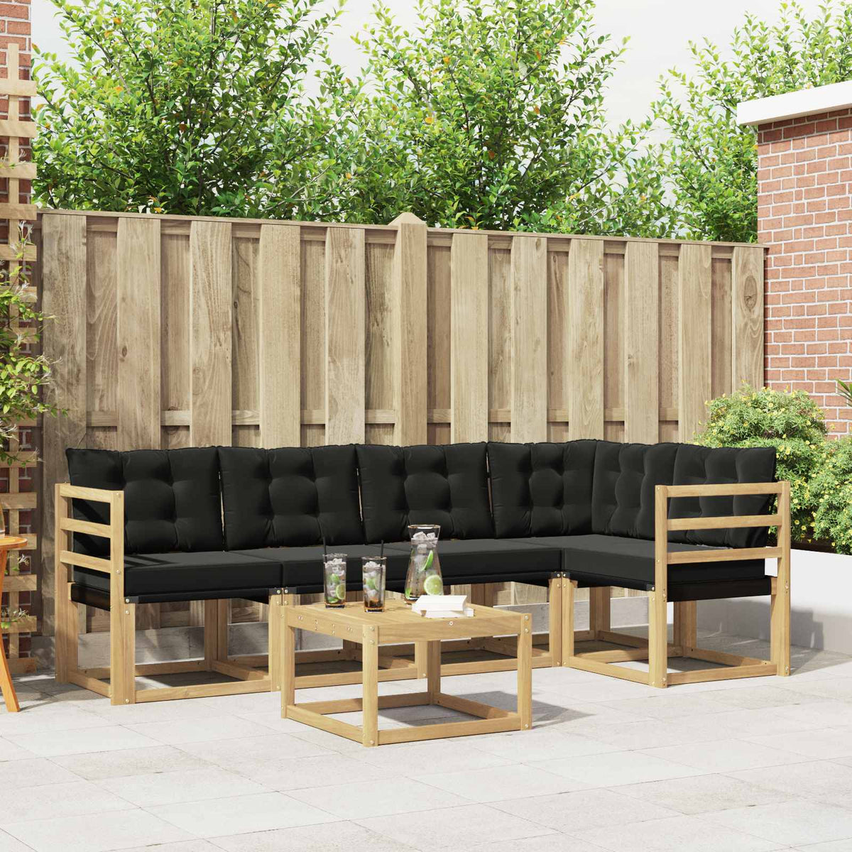 Buiten bankenset met kussen 6 pcs Wit en zwart is nu te koop bij PeponiXL, paradijselijk wonen!