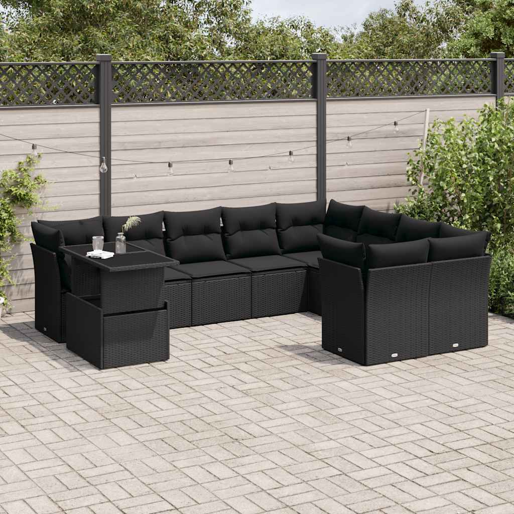10-delige Loungeset met kussens poly rattan zwart is nu te koop bij PeponiXL, paradijselijk wonen!