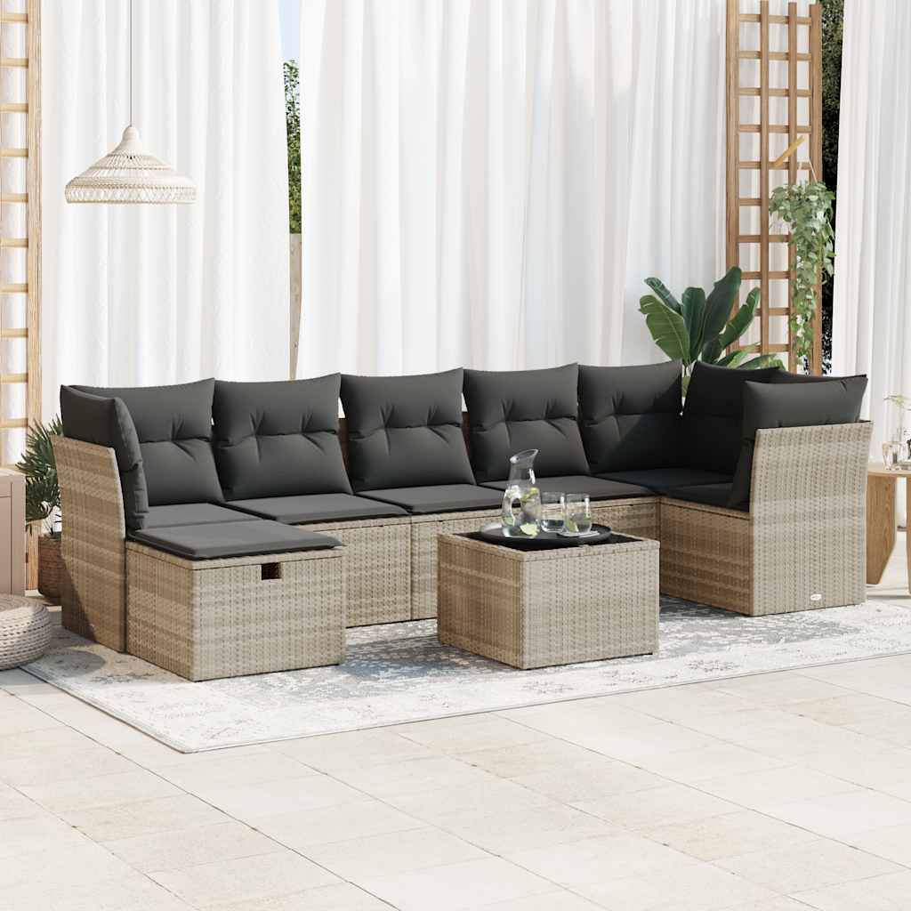 8-delige Loungeset met kussens poly rattan lichtgrijs is nu te koop bij PeponiXL, paradijselijk wonen!