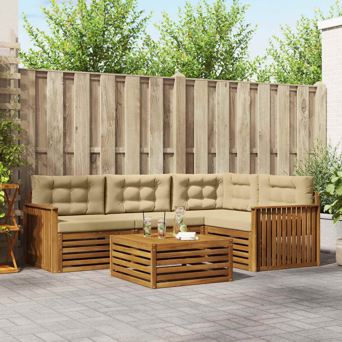 Buiten bankenset met kussen 5 pcs Natuurlijk en Beige is nu te koop bij PeponiXL, paradijselijk wonen!