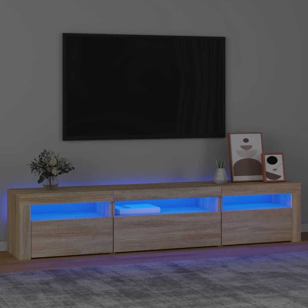 Tv-meubel met LED-verlichting 195x35x40 cm sonoma eikenkleurig is nu te koop bij PeponiXL, paradijselijk wonen!