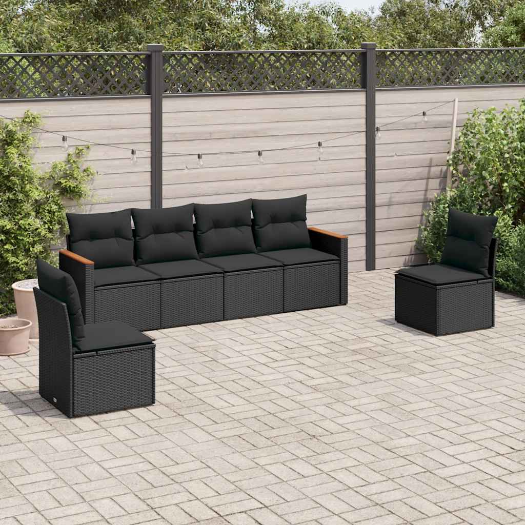 6-delige Loungeset met kussens poly rattan zwart is nu te koop bij PeponiXL, paradijselijk wonen!