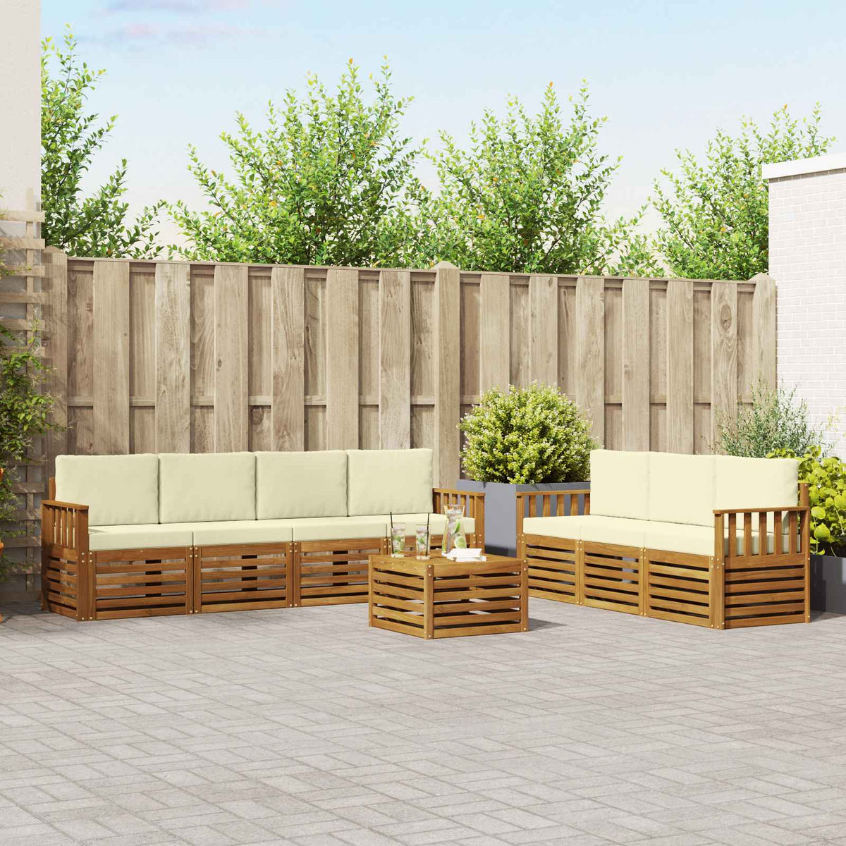 Sofa-Sets 8 pcs Natuurlijk en Crème Massief Acaciahout is nu te koop bij PeponiXL, paradijselijk wonen!