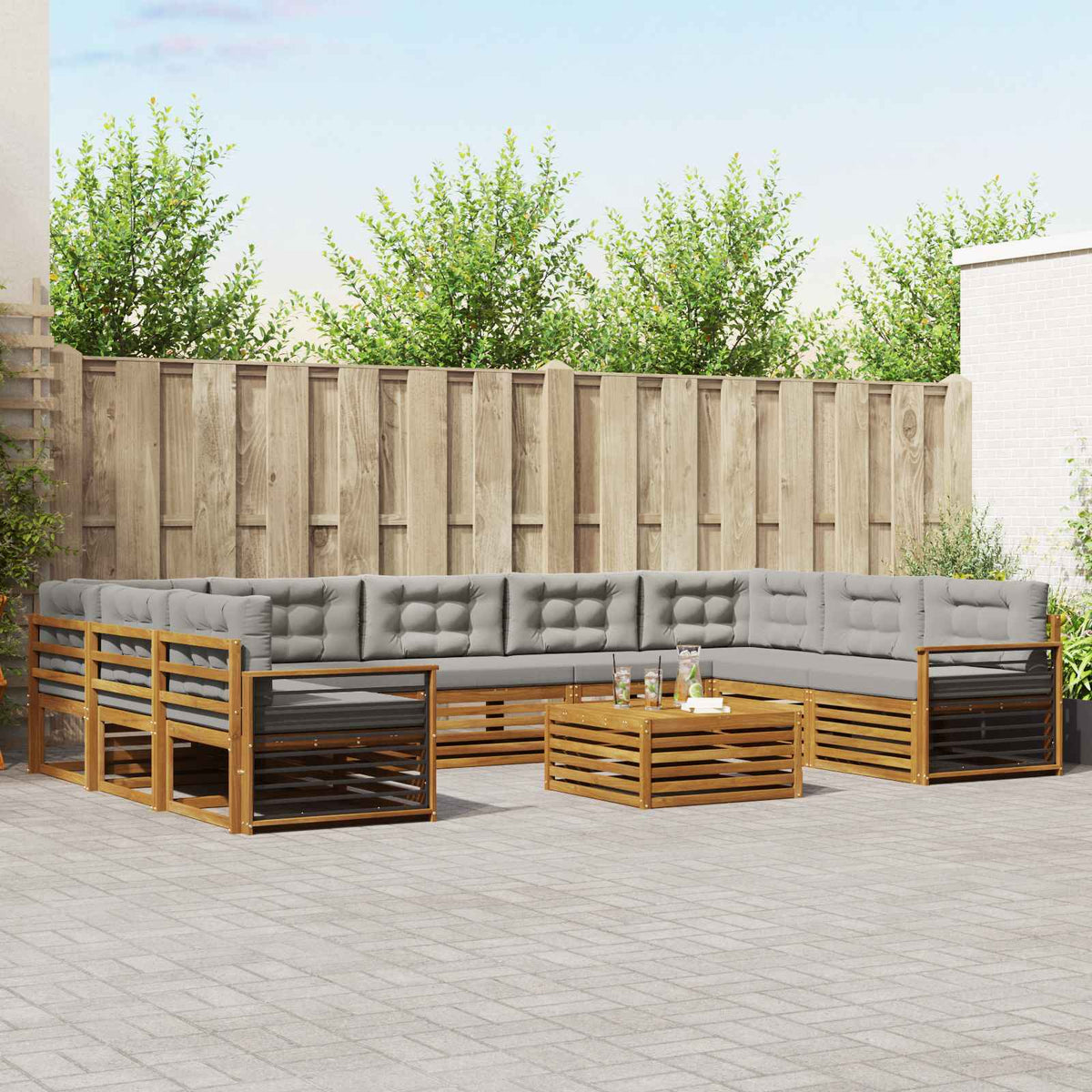 Buiten bankenset met kussen 10 pcs Natuurlijk en Lichtgrijs is nu te koop bij PeponiXL, paradijselijk wonen!