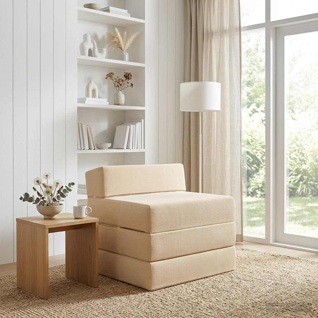 Vouwbare Bankbed Crèmekleurig 200 x 70 x 15 cm Katoen Stof is nu te koop bij PeponiXL, paradijselijk wonen!