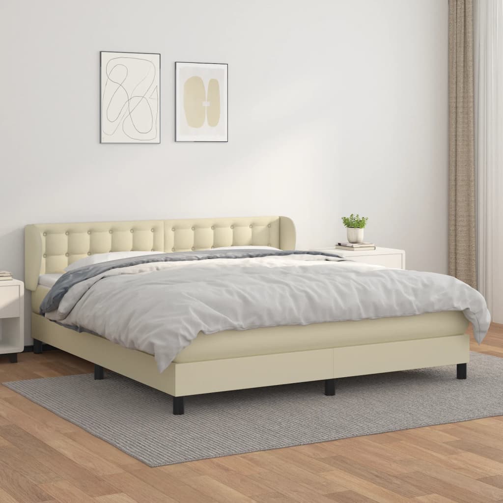 Boxspring met matras kunstleer crèmekleurig 160x200 cm is nu te koop bij PeponiXL, paradijselijk wonen!