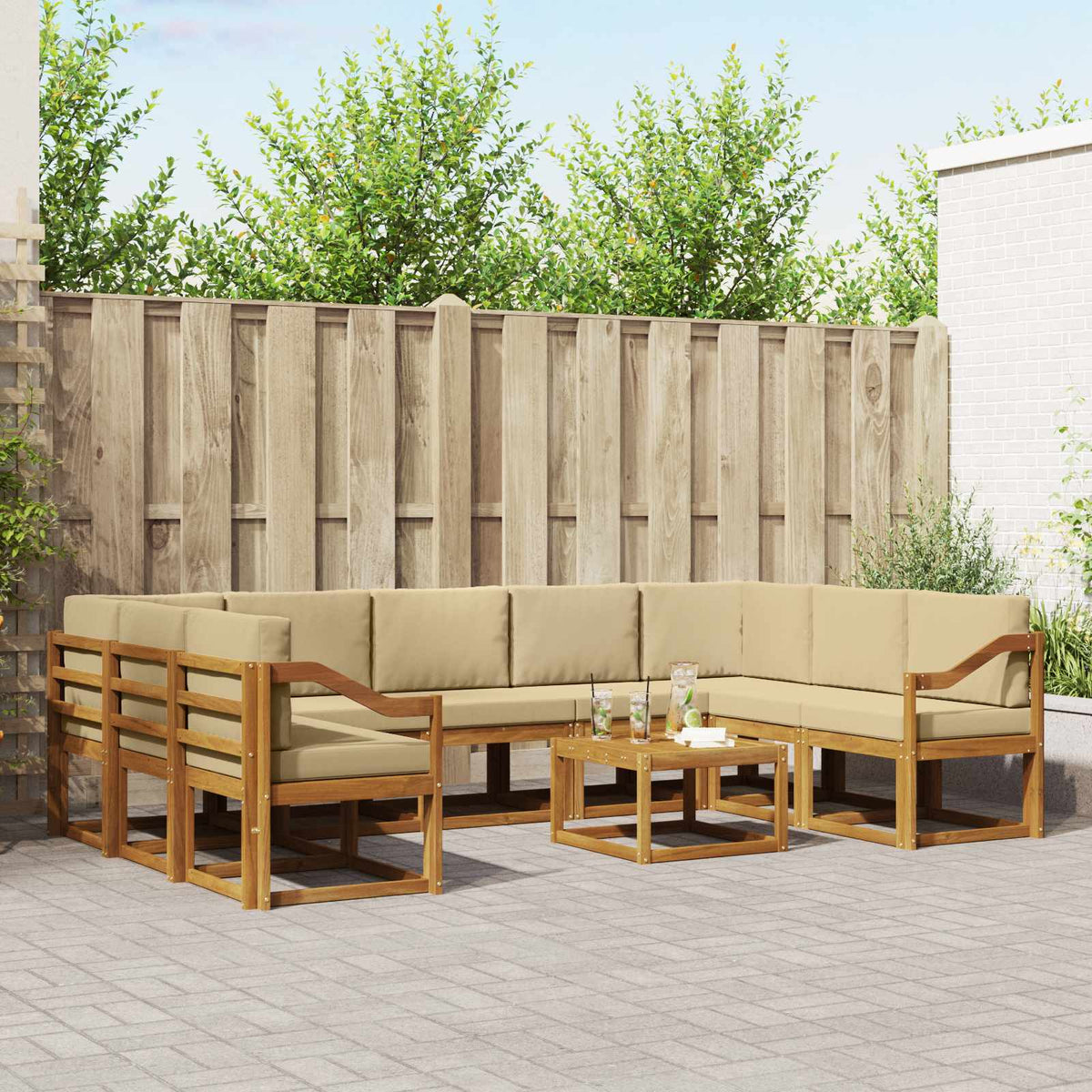 Buiten bankenset met kussen 10 pcs Natuurlijk en Beige is nu te koop bij PeponiXL, paradijselijk wonen!