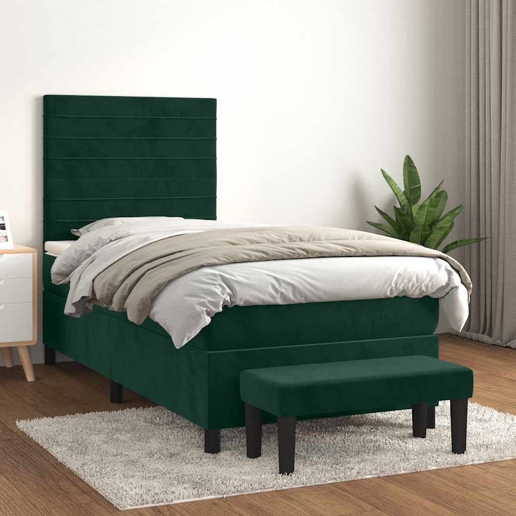 Boxspring met matras fluweel donkergroen 80x200 cm is nu te koop bij PeponiXL, paradijselijk wonen!