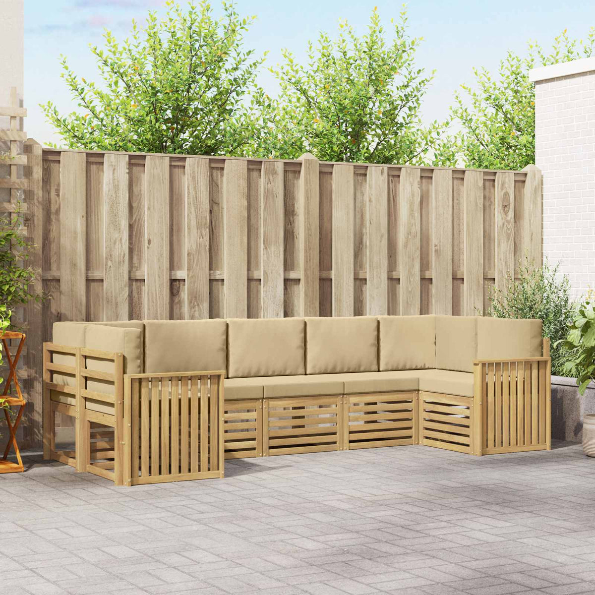 Buiten bankenset 7 pcs Wit en Beige 304 x 128,5 x 73 cm is nu te koop bij PeponiXL, paradijselijk wonen!