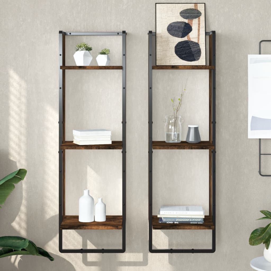 Wandrek 3-laags 30x25x100 cm bewerkt hout gerookt eikenkleurig is nu te koop bij PeponiXL, paradijselijk wonen!