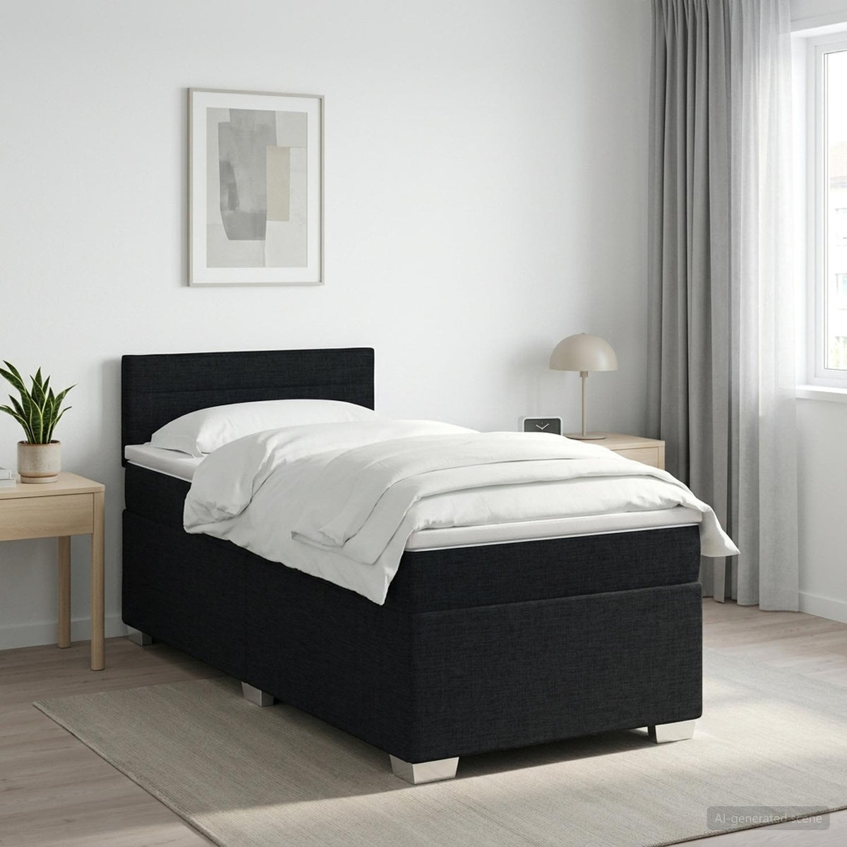 Boxspringbed met matras met hoofdeinde Zwart 90 x 190 cm Stof is nu te koop bij PeponiXL, paradijselijk wonen!