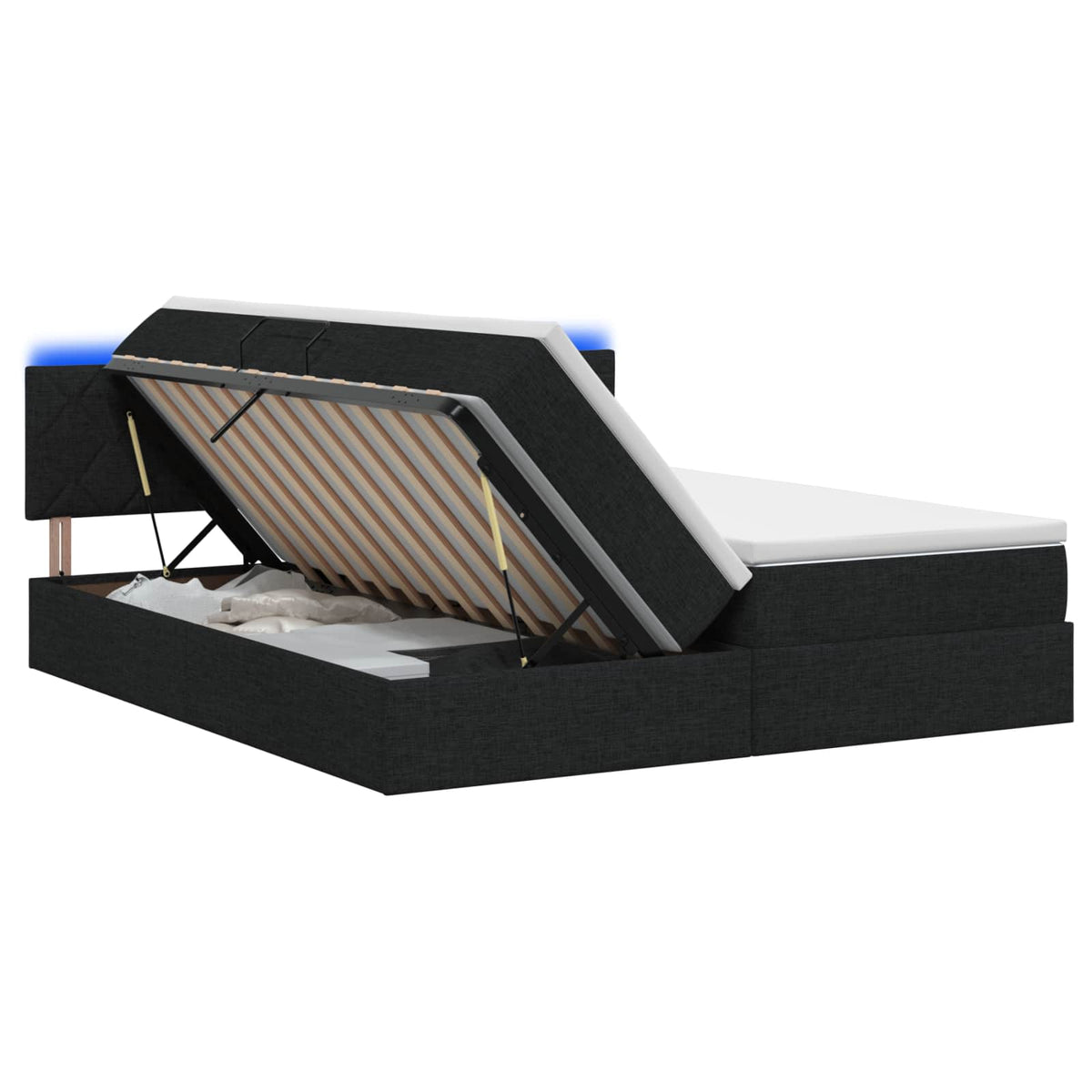 LED Opslagbed met Matras Zwart 200 x 200 cm Stof is nu te koop bij PeponiXL, paradijselijk wonen!