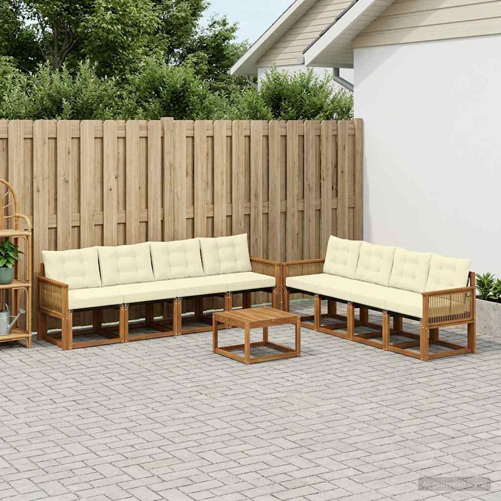 Buiten bankenset met kussen 9 pcs Natuurlijk en Crème is nu te koop bij PeponiXL, paradijselijk wonen!