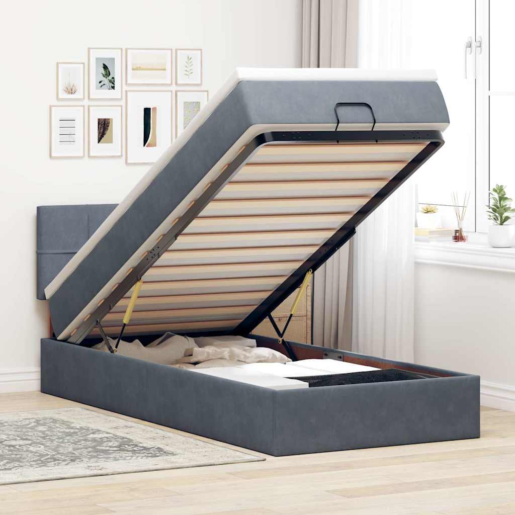 Ottoman bed met matras en LED's 90x190cm fluweel donkergrijs is nu te koop bij PeponiXL, paradijselijk wonen!