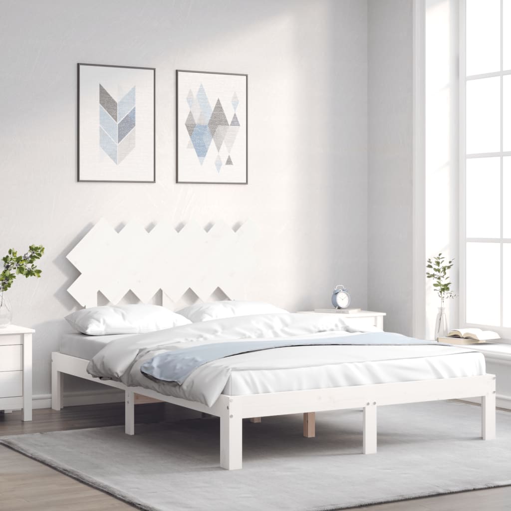 Bedframe met hoofdbord massief hout wit is nu te koop bij PeponiXL, paradijselijk wonen!