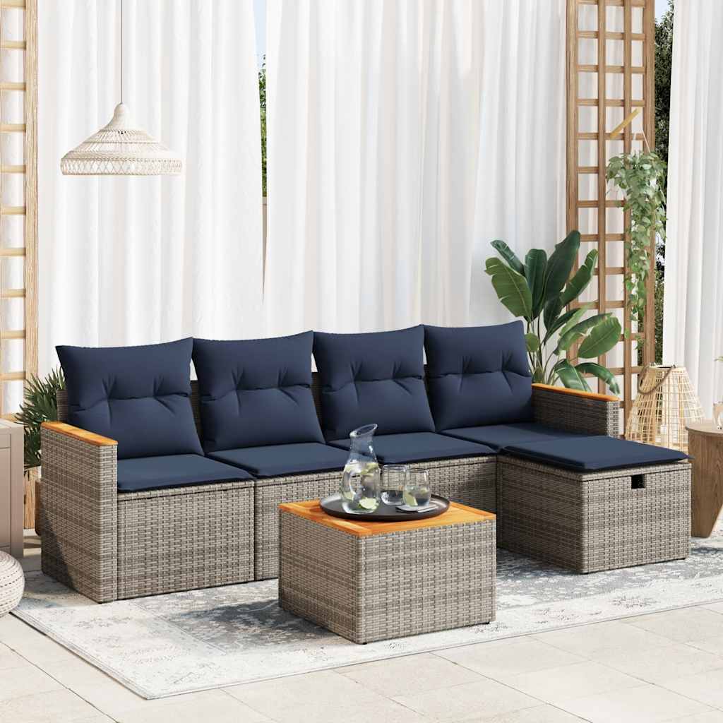 6-delige Loungeset met kussens poly rattan grijs is nu te koop bij PeponiXL, paradijselijk wonen!