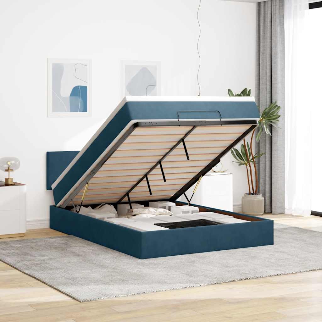 Ottoman bed met matras 140x200cm fluweel donkerblauw is nu te koop bij PeponiXL, paradijselijk wonen!