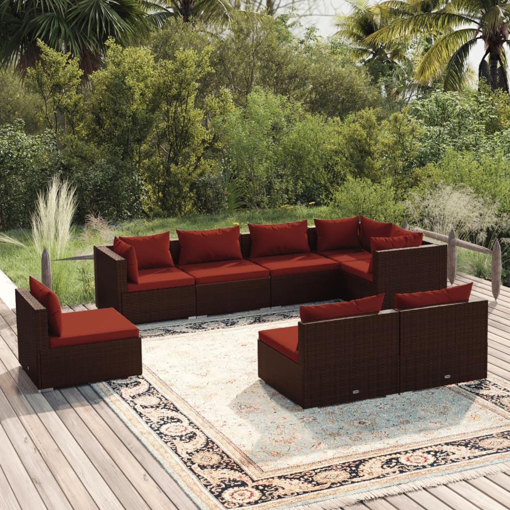8-delige Loungeset met kussens poly rattan bruin is nu te koop bij PeponiXL, paradijselijk wonen!