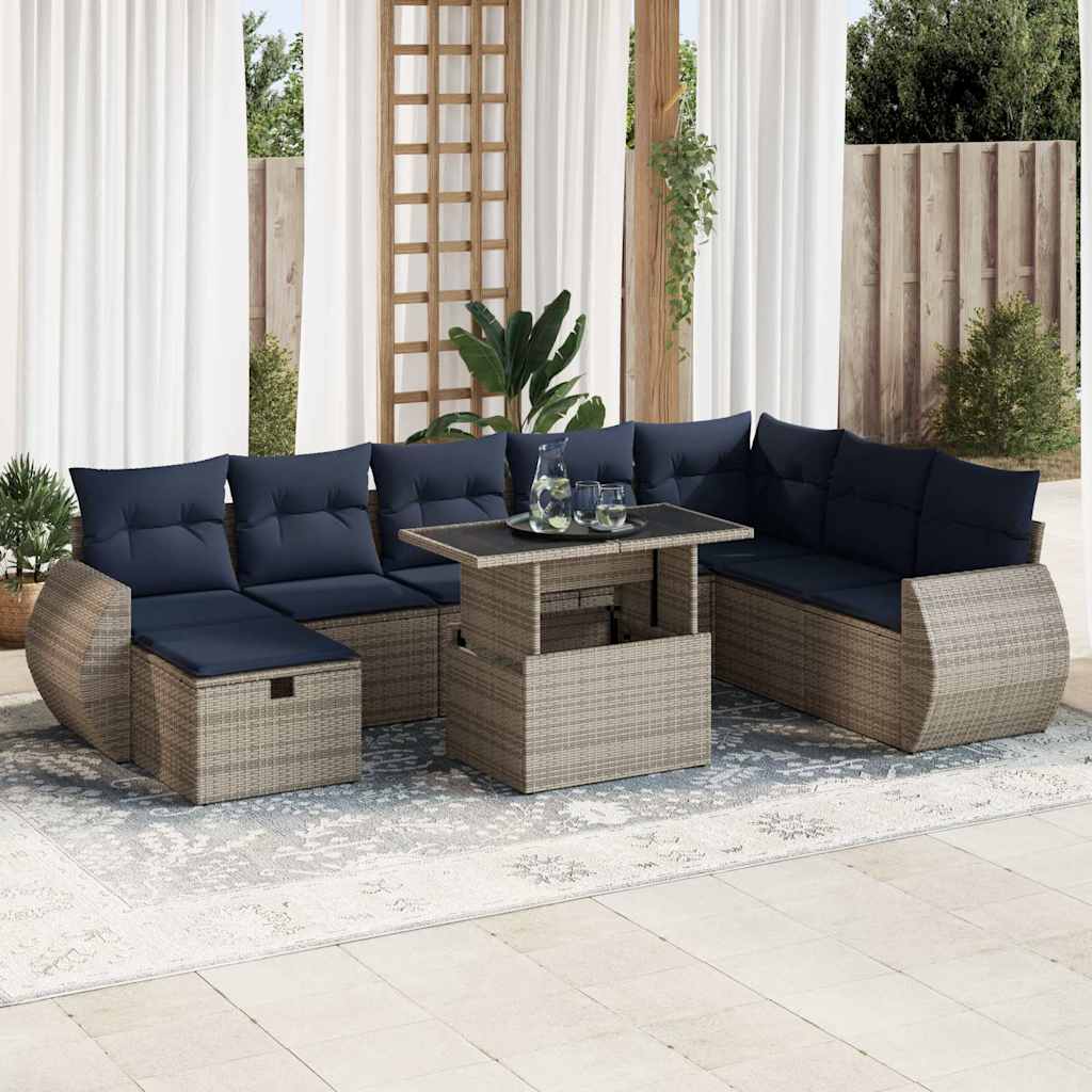 9-delige Loungeset met kussens poly rattan acacia bruin is nu te koop bij PeponiXL, paradijselijk wonen!