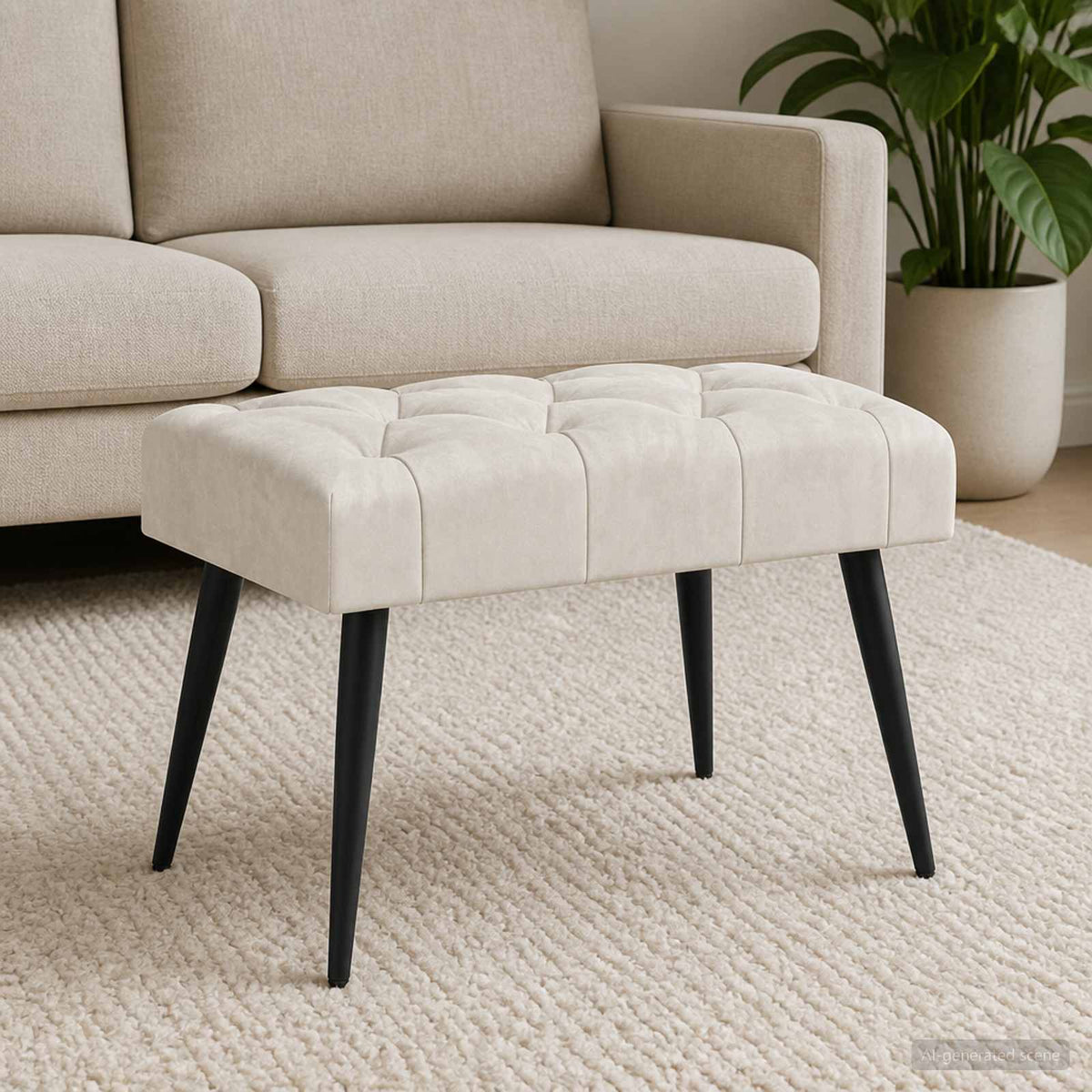 Bank met knoopverstelling Crèmekleurig 60 x 40 x 45 cm Fluweel is nu te koop bij PeponiXL, paradijselijk wonen!